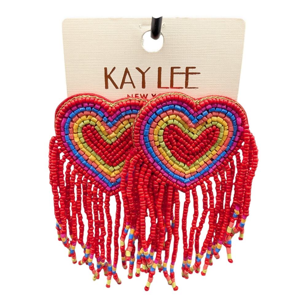 Kay Lee New York Rainbow Heart Fringe Earrings